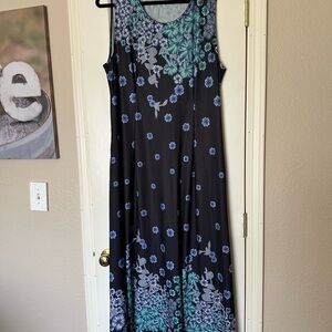 Reborn Black Maxi Dress with Teal and Blue Floral Print
